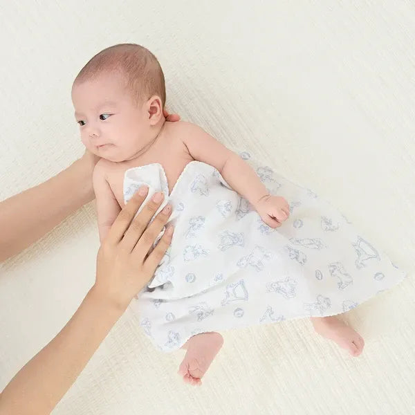 [現貨] 日本直送Combi Mini初生嬰兒100%純棉藍色熊仔洗澡紗巾 (兩件裝) - BB Dressup