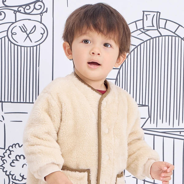 [現貨] 日本直送Combi Mini嬰兒淺米色長絨毛外套 (90-120cm) - BB Dressup