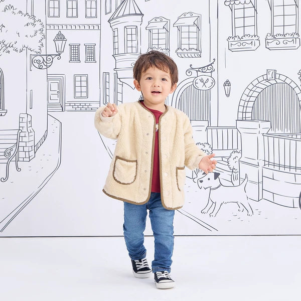 [現貨] 日本直送Combi Mini嬰兒淺米色長絨毛外套 (90-120cm) - BB Dressup