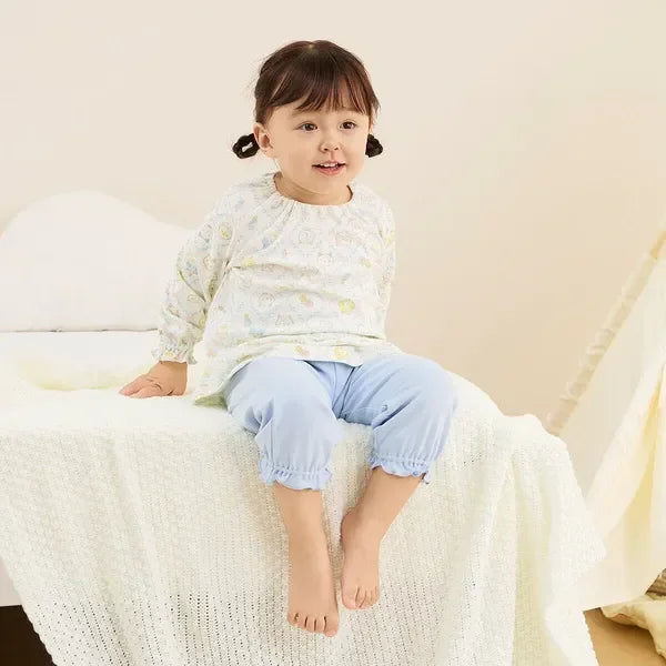 [現貨] 日本直送Combi Mini嬰兒小貓彈性抗起毛球長袖睡衣配暖腹長褲 (80-100cm) - BB Dressup
