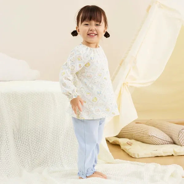 [現貨] 日本直送Combi Mini嬰兒小貓彈性抗起毛球長袖睡衣配暖腹長褲 - BB Dressup