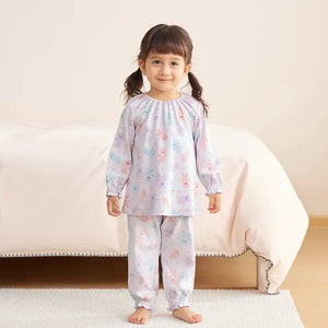 [現貨] 日本直送Combi Mini嬰兒粉紫色熊仔全棉長袖睡衣/居家服套裝 (80-110cm) - BB Dressup