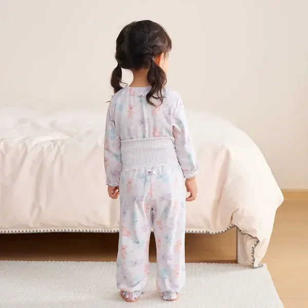 [現貨] 日本直送Combi Mini嬰兒粉紫色熊仔全棉長袖睡衣/居家服套裝 (80-110cm) - BB Dressup