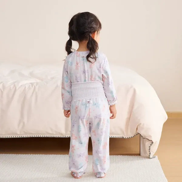 [現貨] 日本直送Combi Mini嬰兒粉紫色熊仔全棉長袖睡衣/居家服套裝 (80-110cm) - BB Dressup