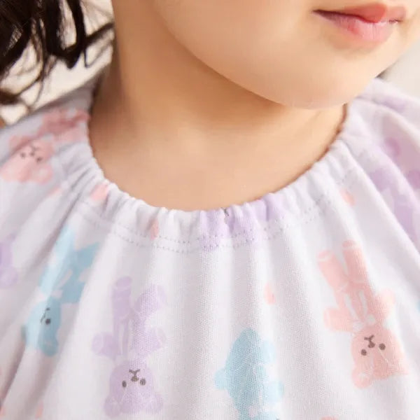 [現貨] 日本直送Combi Mini嬰兒粉紫色熊仔全棉長袖睡衣/居家服套裝 (80-110cm) - BB Dressup