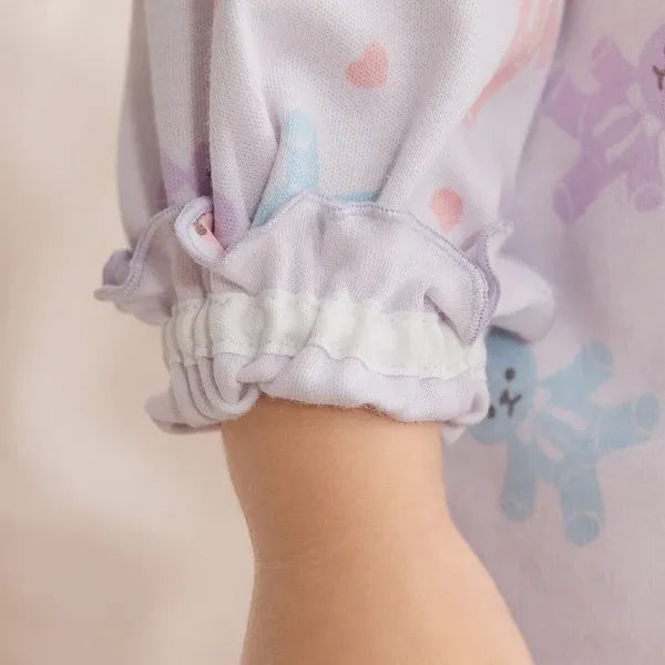 [現貨] 日本直送Combi Mini嬰兒粉紫色熊仔全棉長袖睡衣/居家服套裝 (80-110cm) - BB Dressup