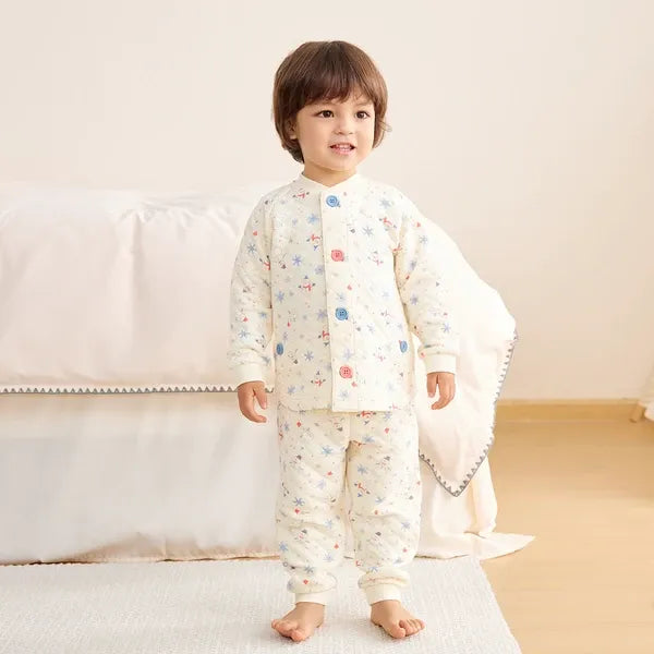 [現貨] 日本直送Combi Mini嬰兒雪人雙層全棉長袖睡衣/居家服套裝 (80-110cm) - BB Dressup