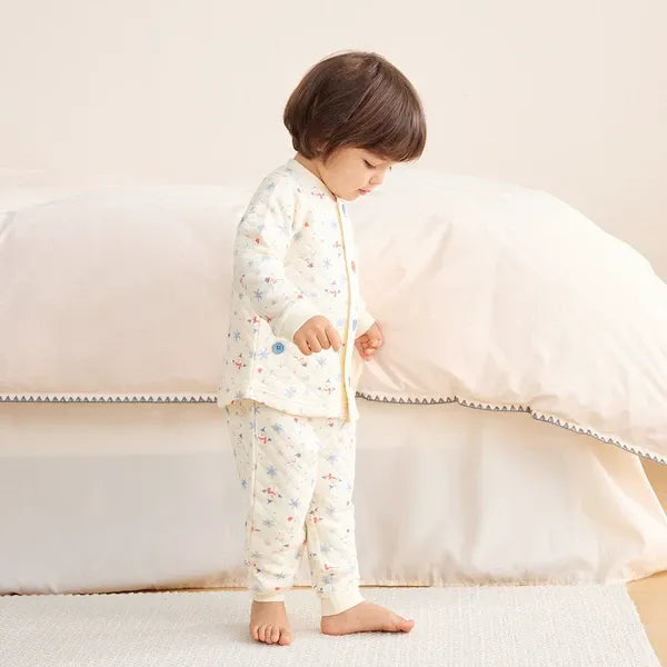 [現貨] 日本直送Combi Mini嬰兒雪人雙層全棉長袖睡衣/居家服套裝 (80-110cm) - BB Dressup