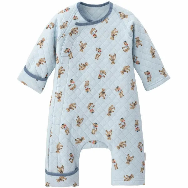 [現貨] 日本直送Combi Mini初生嬰兒針織粉藍色熊仔連身衣 (60-70cm) - BB Dressup