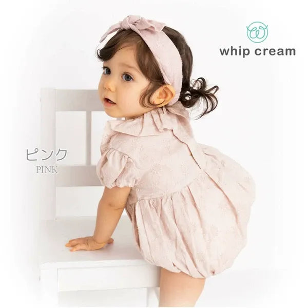 [現貨] 日本製Creme Chantilly初生嬰兒粉紅色刺繡蕾絲連身衣 - BB Dressup