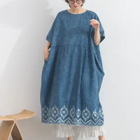 [現貨] 日本直送 En avant 成人深藍布鏤空刺繡波浪裙擺連身裙 - BB Dressup