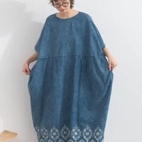 [現貨] 日本直送 En avant 成人深藍布鏤空刺繡波浪裙擺連身裙 - BB Dressup