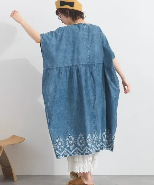 [現貨] 日本直送 En avant 成人深藍布鏤空刺繡波浪裙擺連身裙 - BB Dressup