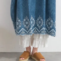 [現貨] 日本直送 En avant 成人深藍布鏤空刺繡波浪裙擺連身裙 - BB Dressup