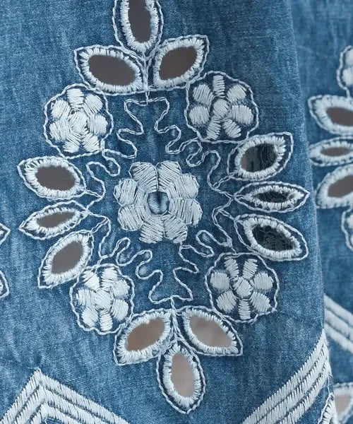 [現貨] 日本直送 En avant 成人深藍布鏤空刺繡波浪裙擺連身裙 - BB Dressup