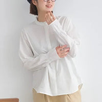 [現貨] 日本直送 En avant 成人白色荷葉邊領褶皺棉布襯衫 - BB Dressup