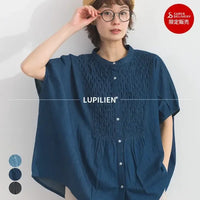 [現貨] 日本直送 En avant 成人深藍色印度棉5.5oz牛仔布褶飾刺繡繭型上衣 - BB Dressup