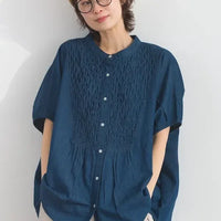 [現貨] 日本直送 En avant 成人深藍色印度棉5.5oz牛仔布褶飾刺繡繭型上衣 - BB Dressup