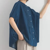 [現貨] 日本直送 En avant 成人深藍色印度棉5.5oz牛仔布褶飾刺繡繭型上衣 - BB Dressup
