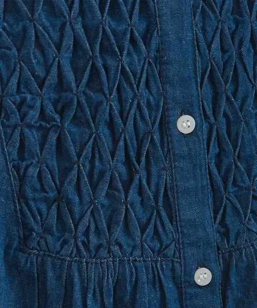 [現貨] 日本直送 En avant 成人深藍色印度棉5.5oz牛仔布褶飾刺繡繭型上衣 - BB Dressup
