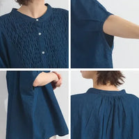 [現貨] 日本直送 En avant 成人深藍色印度棉5.5oz牛仔布褶飾刺繡繭型上衣 - BB Dressup