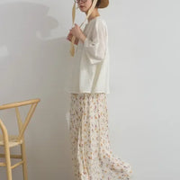 [現貨] 日本直送 En avant 成人米色透膚提花方格蕾絲寬袖上衣 - BB Dressup