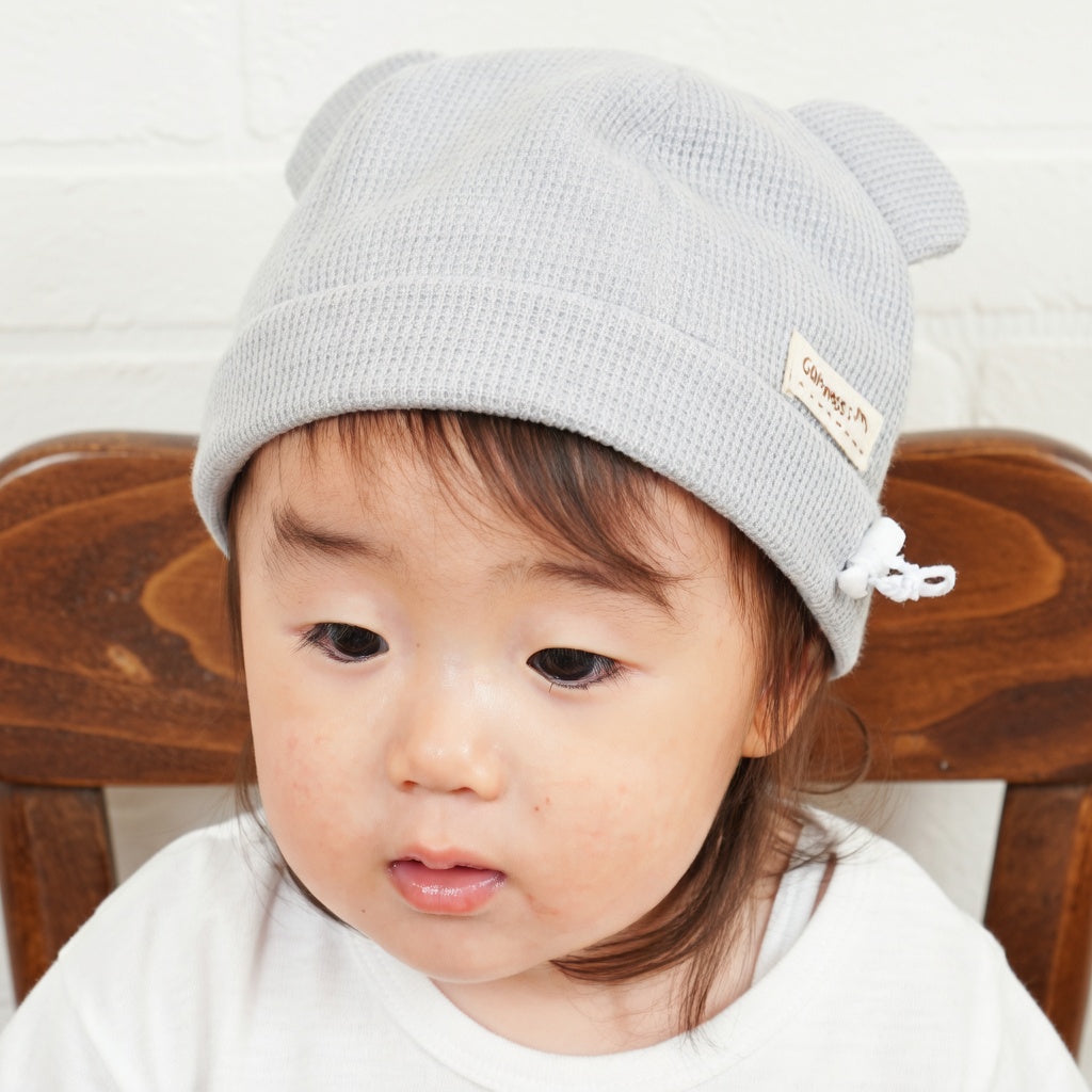 [現貨] 日本製 Shapox防紫外線灰色威化格嬰幼兒可調動物帽 - BB Dressup