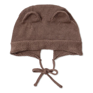 [現貨] 日本製 itofumi 初生嬰兒啡色100%純棉針織帽熊耳朵帽 (0至3個月) - BB Dressup