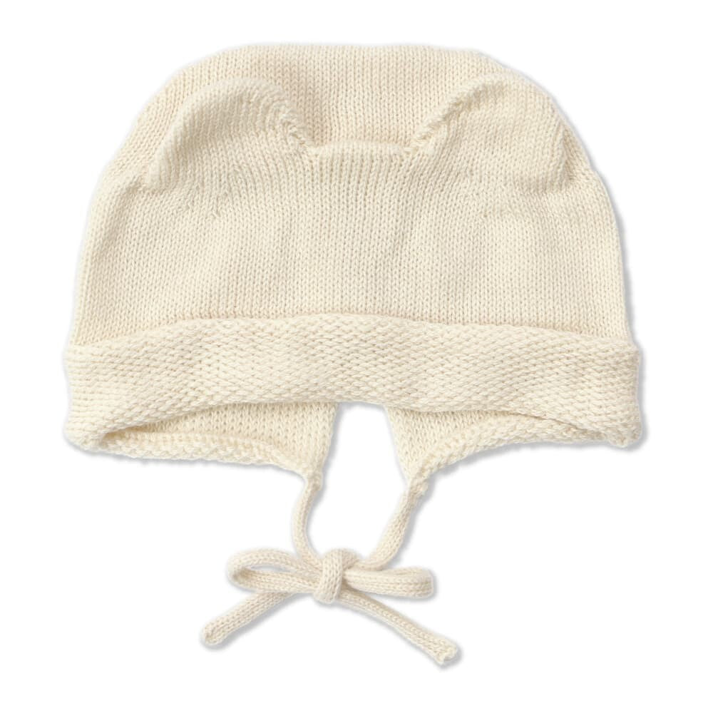 [現貨] 日本製 itofumi 初生嬰兒白色100%純棉針織帽熊耳朵帽 (0至3個月) - BB Dressup