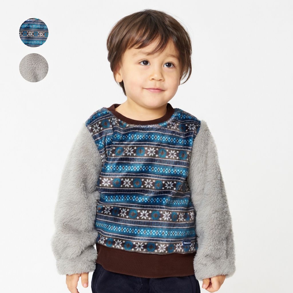 [現貨] 日本直送丸高衣料 童裝民族圖案拉絨毛毛衛衣 (90-120cm) - BB Dressup