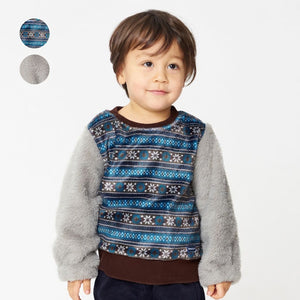 [現貨] 日本直送丸高衣料 童裝民族圖案拉絨毛毛衛衣 (90-120cm) - BB Dressup
