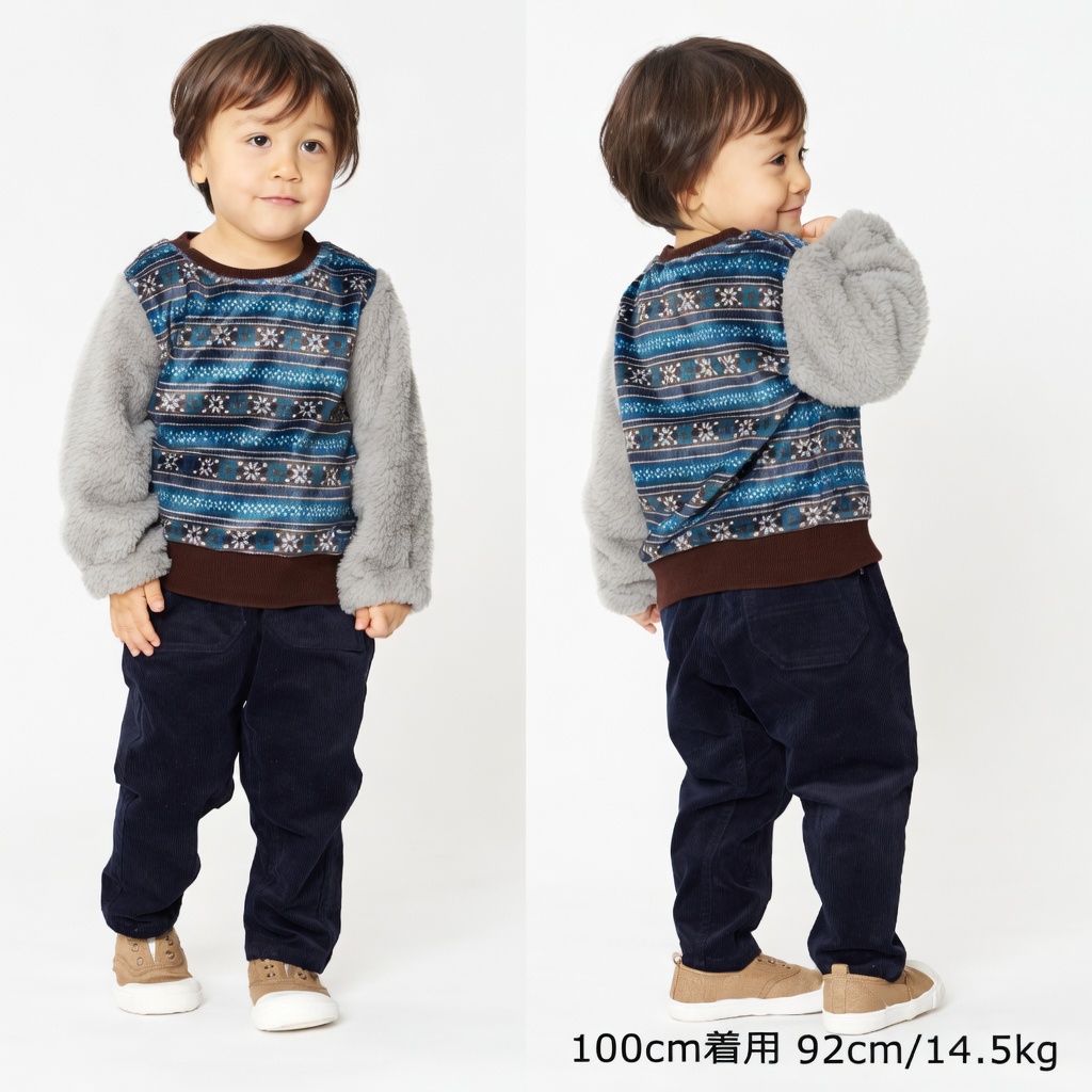 [現貨] 日本直送丸高衣料 童裝民族圖案拉絨毛毛衛衣 (90-120cm) - BB Dressup