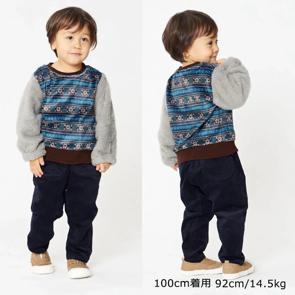 [現貨] 日本直送丸高衣料 童裝民族圖案拉絨毛毛衛衣 (90-120cm) - BB Dressup