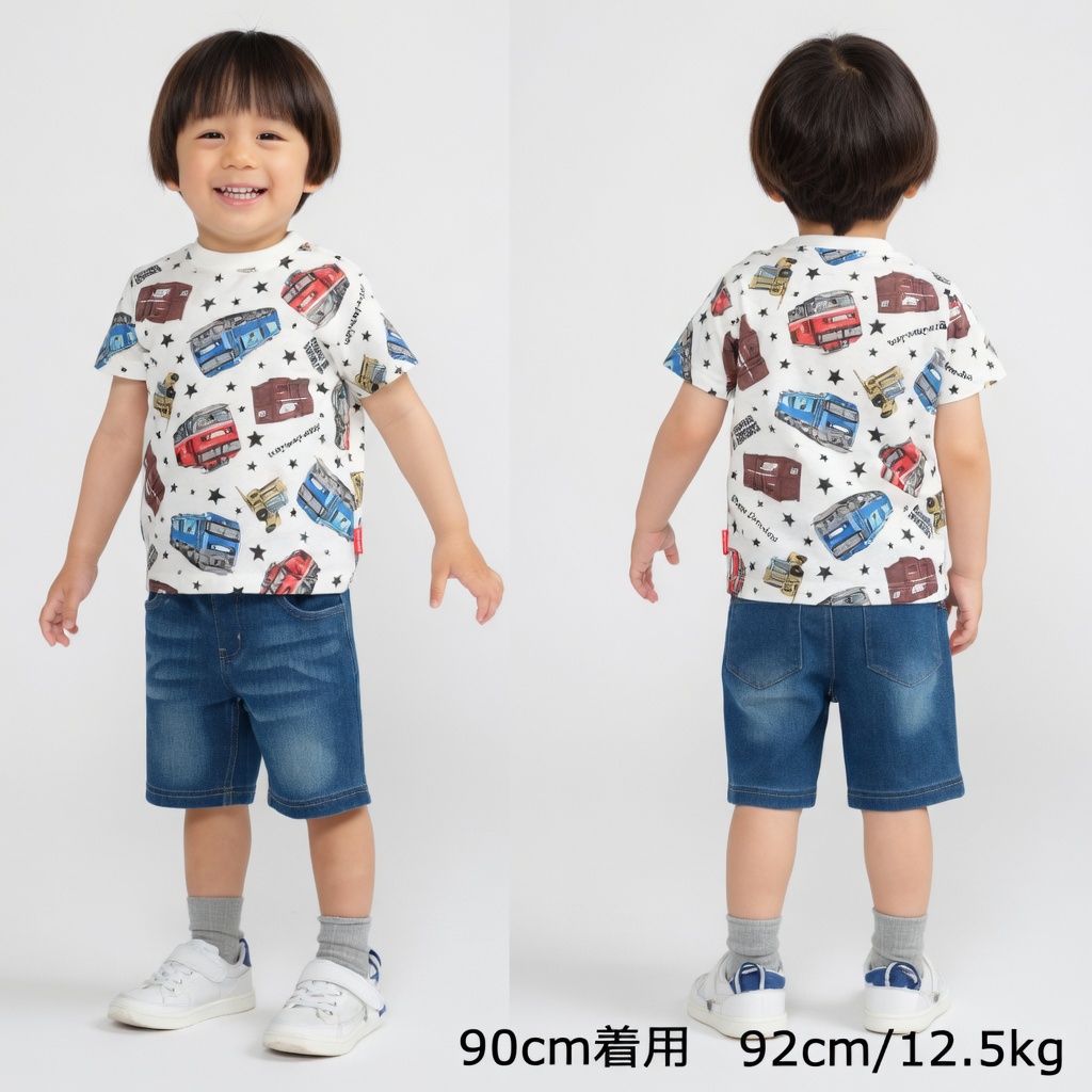 [現貨] 日本製丸高衣料 童裝白色貨運列車印花短袖T恤 (110-130cm) - BB Dressup