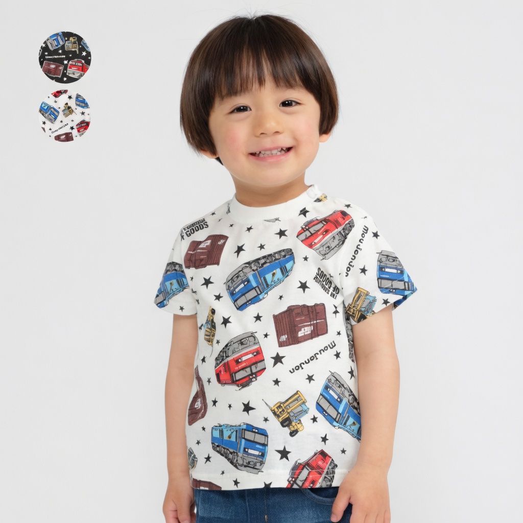 [現貨] 日本製丸高衣料 童裝白色貨運列車印花短袖T恤 (110-130cm) - BB Dressup