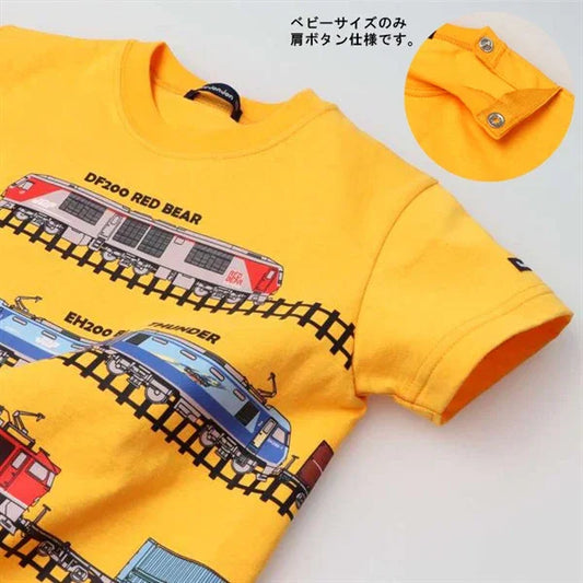 [現貨] 日本製丸高衣料 童裝黃色新幹線軌道連接印花短袖T恤 - BB Dressup