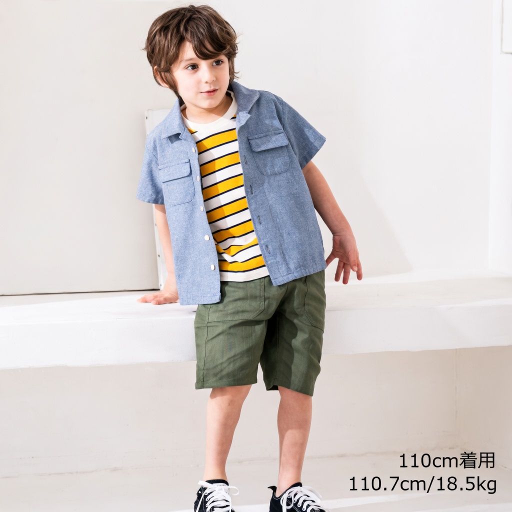 [現貨] 日本直送丸高衣料 童裝海軍藍開胸短袖上衣 (100-110cm) - BB Dressup