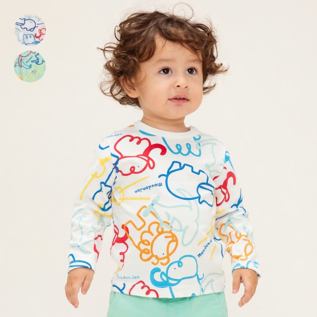 [現貨] 日本製丸高衣料 童裝白色動物圖案長袖T恤 (120cm) - BB Dressup