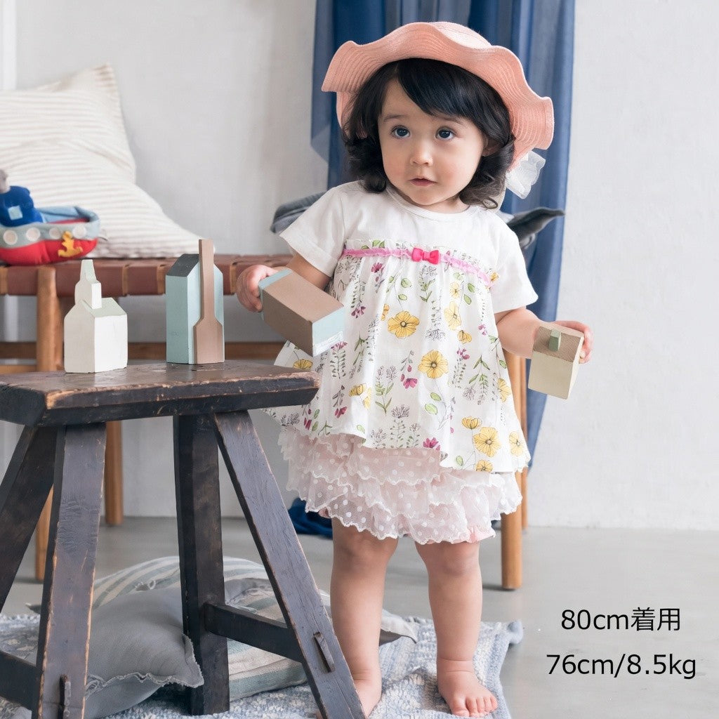 [現貨] 日本直送丸高衣料 嬰兒荷花邊粉紅色蕾絲短褲 (90cm) - BB Dressup