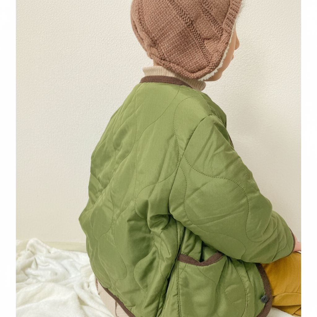 [現貨] 日本直送丸高衣料 童裝卡其綠無領夾棉外套 (100-130cm) - BB Dressup