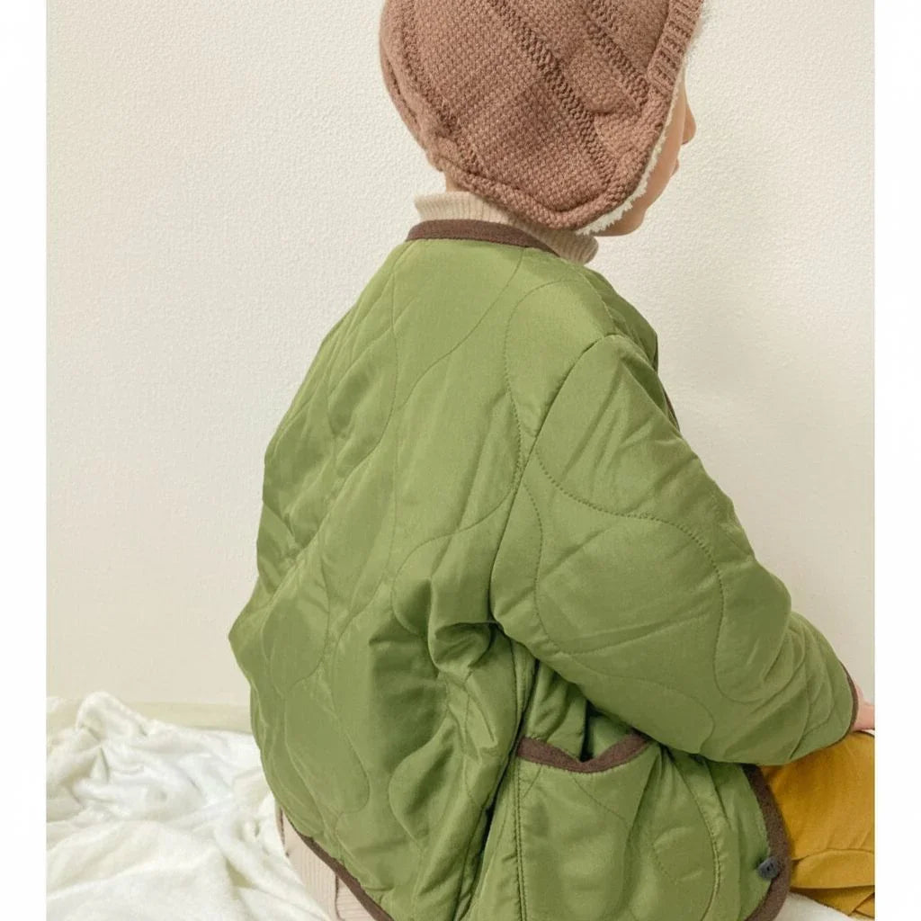 [現貨] 日本直送丸高衣料 童裝卡其綠無領夾棉外套 (100-130cm) - BB Dressup