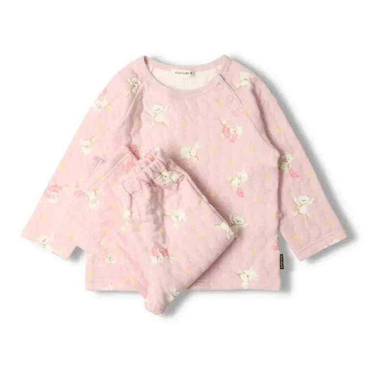 [現貨] 日本直送丸高衣料 童裝粉紅色小熊圖案睡衣/家居服套裝 (90-110cm) - BB Dressup