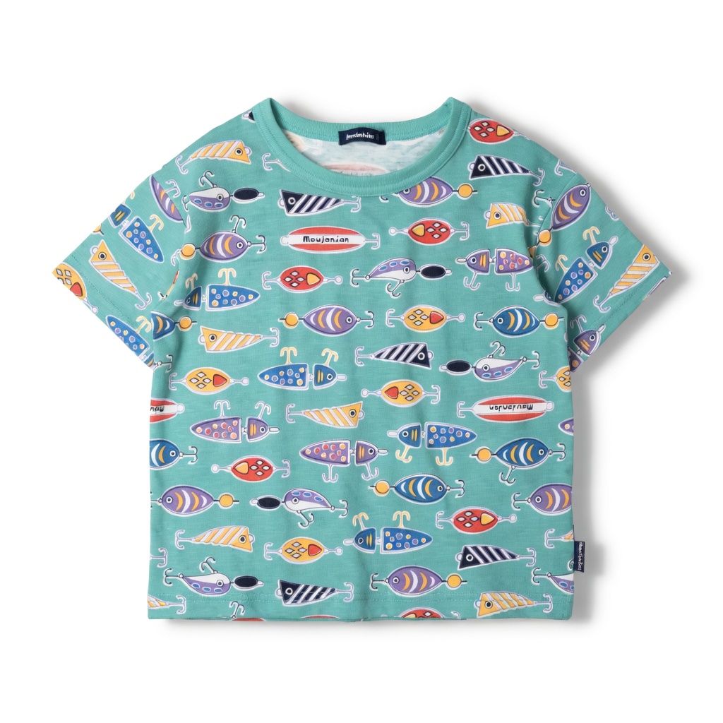 [現貨] 日本製丸高衣料 童裝綠色鈎魚圖案短袖T恤 (100cm) - BB Dressup