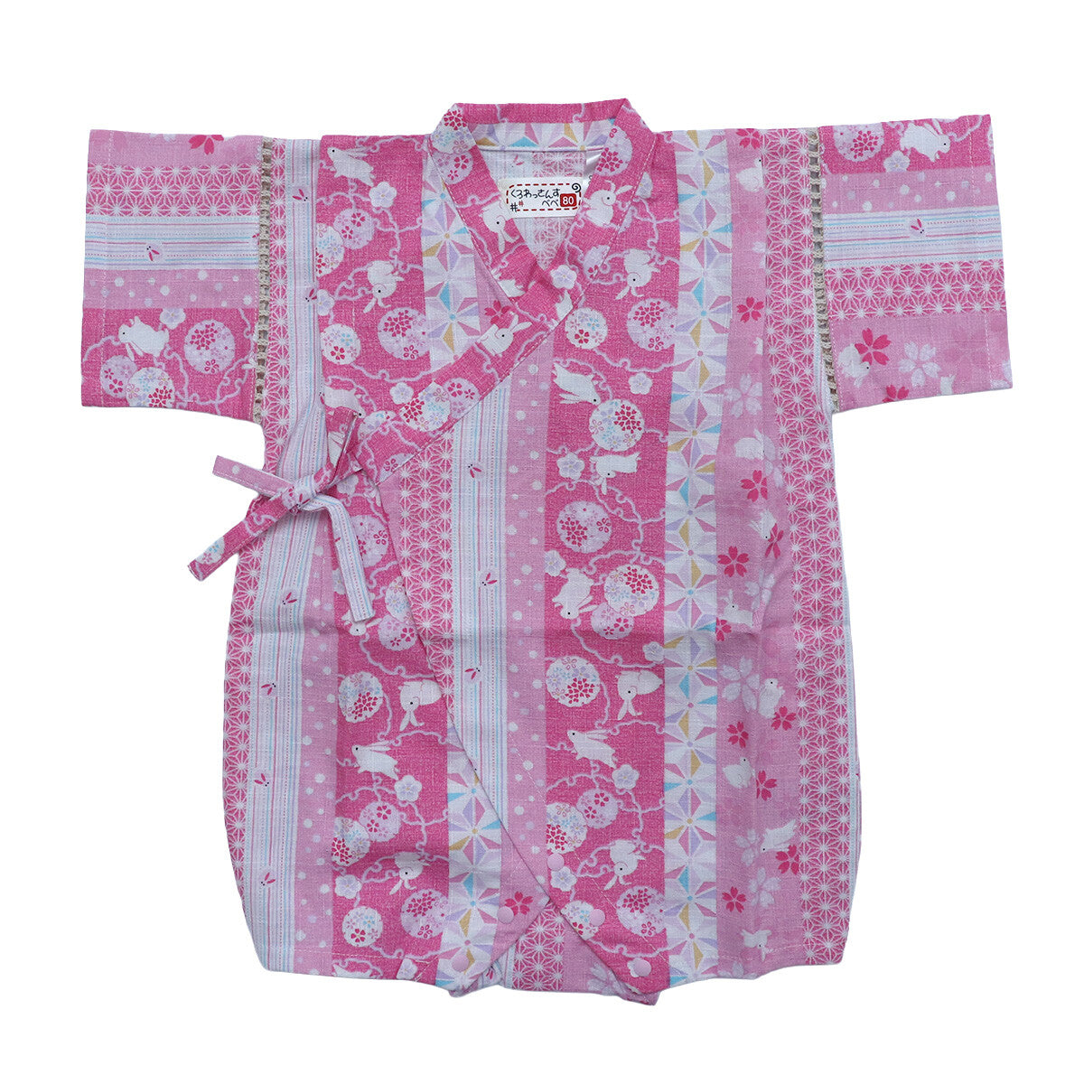 [現貨] 日本直送 東商店嬰兒紅色兔仔條紋日本和服浴衣包屁衣/連身衣 (70-80cm) - BB Dressup