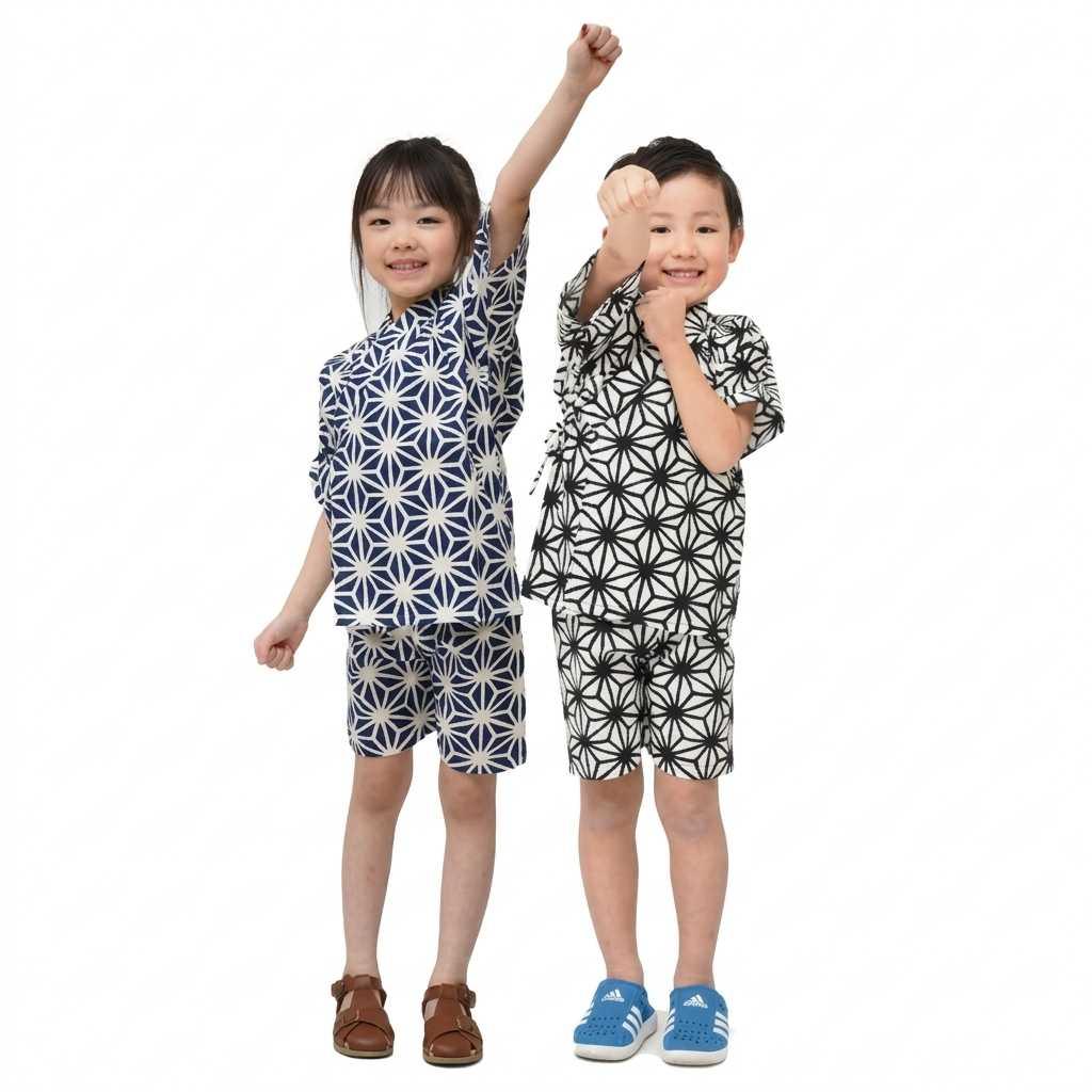 [現貨] 日本直送 東商店嬰兒藍色幾何日本和服浴衣BB衫套裝 (80-95cm) - BB Dressup