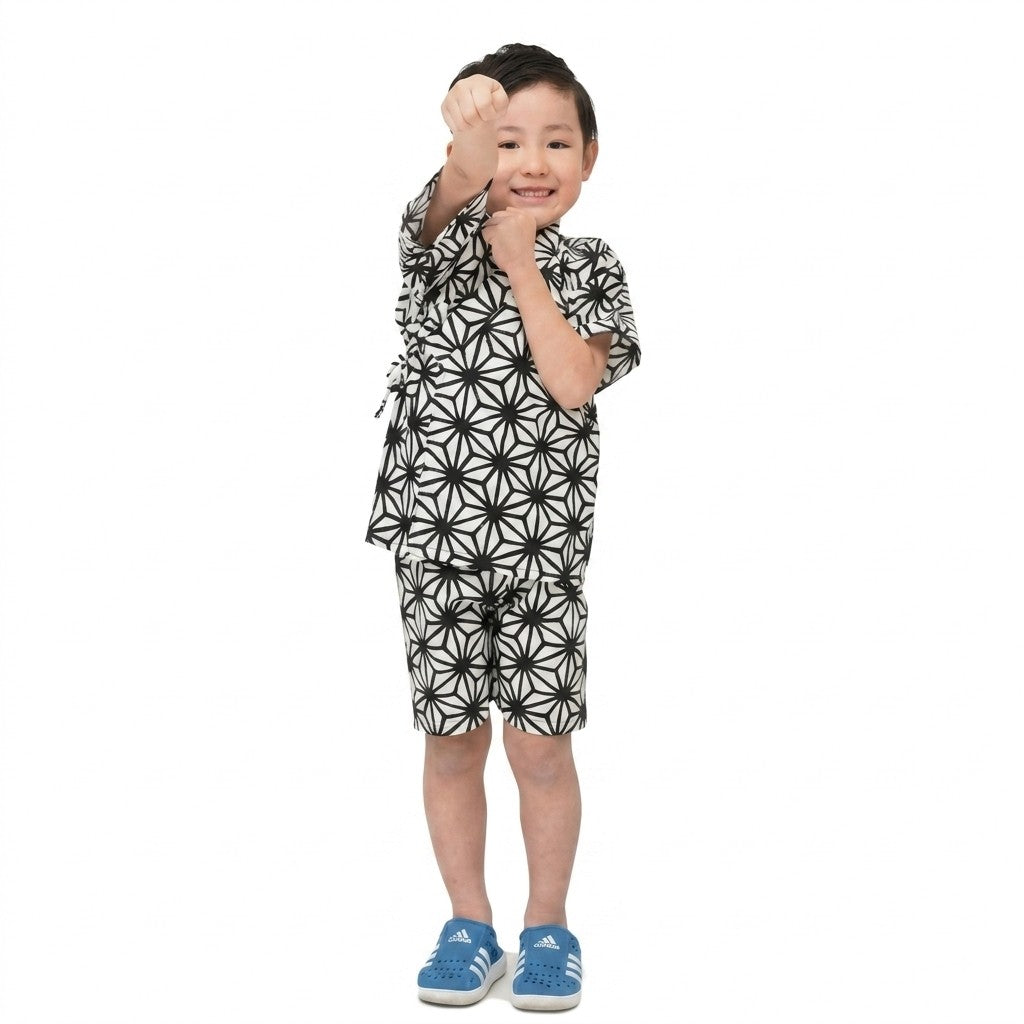 [現貨] 日本直送 東商店嬰兒黑色幾何日本和服浴衣BB衫套裝 (80-95cm)