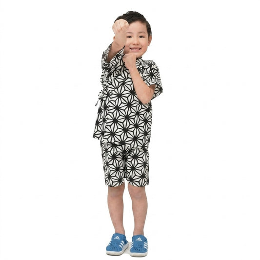 [現貨] 日本直送 東商店嬰兒黑色幾何日本和服浴衣BB衫套裝 (80-95cm)