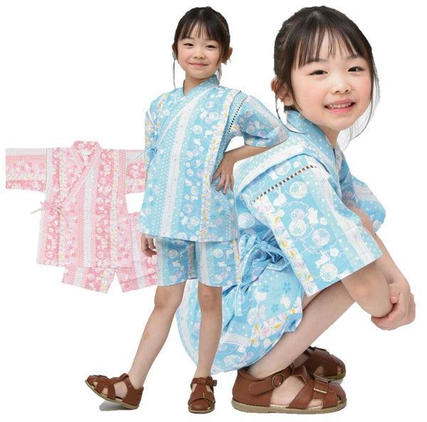 [現貨] 日本直送 東商店嬰兒粉紅色兔仔條紋日本和服浴衣BB衫套裝 (80-95cm) - BB Dressup