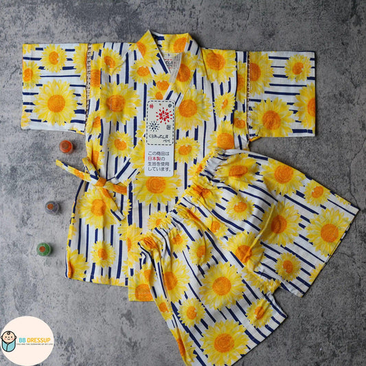 [現貨] 日本直送 東商店童裝藍色太陽花日本和服浴衣BB衫套裝 (90-95cm) - BB Dressup