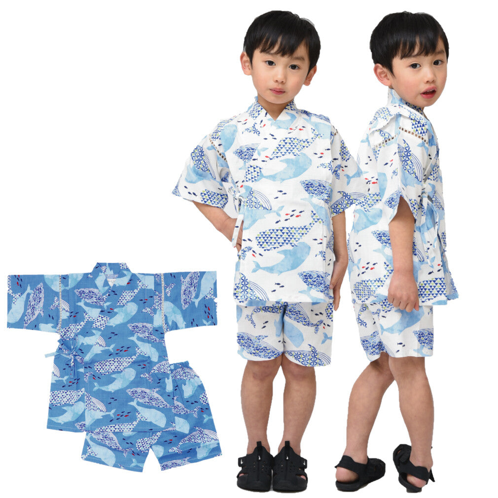 [現貨] 日本直送 東商店藍色海豚日本和服浴衣BB衫套裝(110-130cm) - BB Dressup